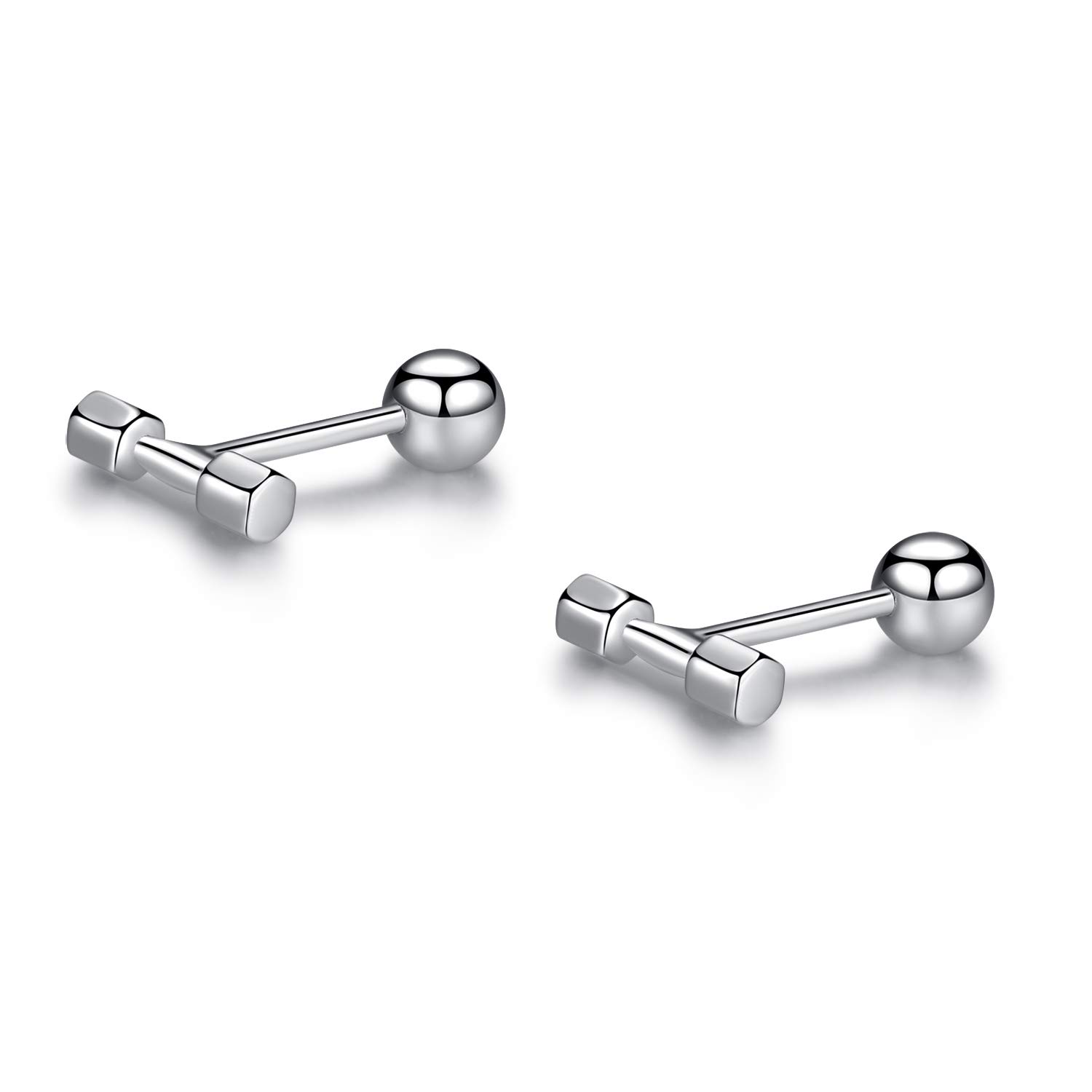 VIKI LYNN 925 Sterling Silver Mini Barbell Dumbbell Stud Earrings for Women Men 18K White Gold Plated