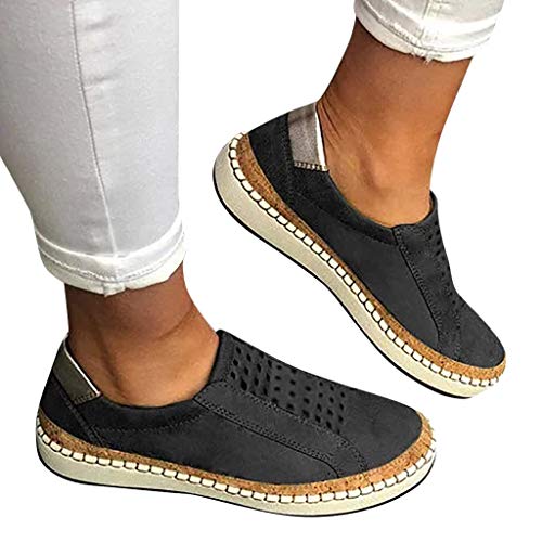 TnaIolral 2019 Womens Shoes Flats Hollow Round Toe Casual Non-Slip Breathable Summer Sneakers (US:10, Black) - Thumbnail 3