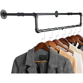OROPY Industrial Pipe Double Rail Garment Rack, Wall Mounted Clothes Rod for Clothing Storage, Black Color, 35.4