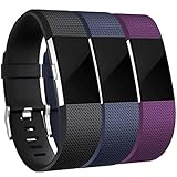 Maledan Bands Replacement Compatible with Fitbit Charge 2, 3 Pack, Black/Blue/Plum, Small