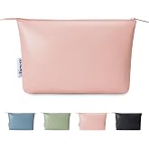Narwey Small Makeup bag for Purse, Small Makeup Pouch for Purse Cosmetic Bag with Zipper, Cute PU Leather Make up Pouch for Women Girls (Pink)