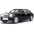 EROCK Upgrade Version -Exquisite car Model 1/24 Rolls-Royce Phantom Model Car,Zinc Alloy Pull Back Toy car with Sound and Light for Kids Boy Girl Gift. (Black-Black)