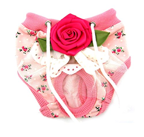Fashion Shop Sanitary Physiological Pants Diaper Suspenders for Puppy Female Small Pet Dog (M waist 11"-14", Pink)