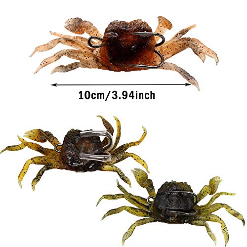 Yghh 3 Pièces Leurres De Pêche Souples, Leurre De Pêche, Appât De Crabe, Doux Extérieur Portable Pvc 3d Crabe Leurre Avec Crochet Pour Bream, Bass, Flathead, Whiting, Snapper (3 Couleurs)