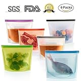 6 Packs Silicone Food Storage Bags - Reusable and Sealable, Leakproof Foodsaver Bags for Heating, Freezing, Microwaving and as Snack Bags by FreshEco