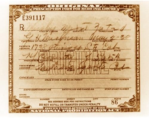 Photographs - DS Decor Photos Quality digital print of a vintage photograph - Prescription for medicinal liquor, 1930.. Sepia Tone 5x7 inches - Matte Finish