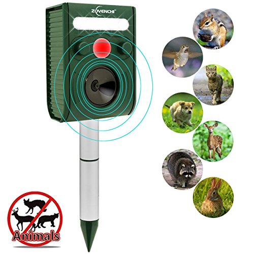 Solar Ultrasonic Animal Repellent, ZOVENCHI Waterproof Animal Repeller Rodent and Pest Repeller Cats, Dogs, Mice, Rabbit, Squirrel Repellent, Motion Activated and Ultrasonic Sound to Repel Animal Away