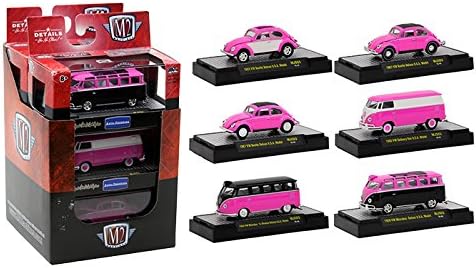 Auto Thentics Volkswagen 6 Cars Set Pink Edition IN DISPLAY CASES 1/64 by M2 Machines 32500-MJS03