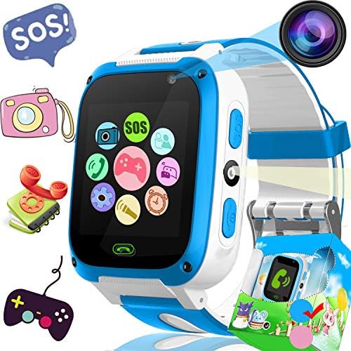 1.55" Kids Game Smart Watch Phone for Boy Girl Touch Screen Cellphone Watch with 9 Funny Games SOS Flashlight Alarm Wearable Phone Watch for Children Birthday Gifts Electronic Learning Toy (Blue)