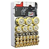 Whizzotech Battery Organizer and Tester for AA AAA C D 9V Battery Storage Case/Holder/Container (Holds 46 Batteries with Tester)