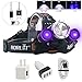 BORUIT RJ-3000 Rechargeabe LED Headlamp 5000 Lumens with Black Light, 3 Modes Super Bright USB Head Lamp IPX4 Waterproof Headlight for Adults USB Outdoor Fishing Camping
