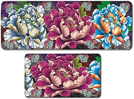 Kitchen Mats Non slip Kitchen Rugs Doormat,2PCS 7MM thickness carpet,Area Floor Mats Bedroom Anti-fatigue Carpet Cushioned Door Mats Sets,Flower,40x60cm+40x120cm