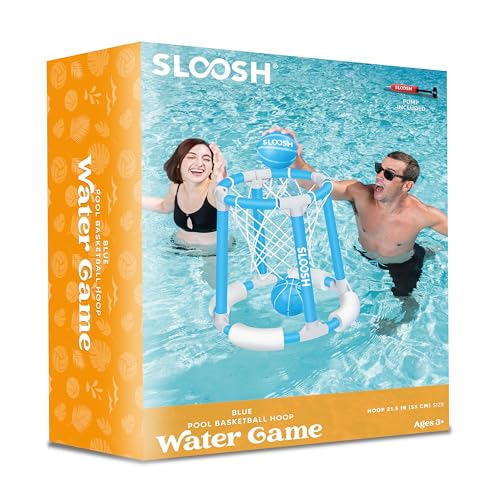 Sloosh Pool Basketball Hoop Set, Floating Basketball Pool Game, Swimming Floats Toys with Balls Pump, Summer Outdoor Water Play Toy for Kids and Adults (Blue)