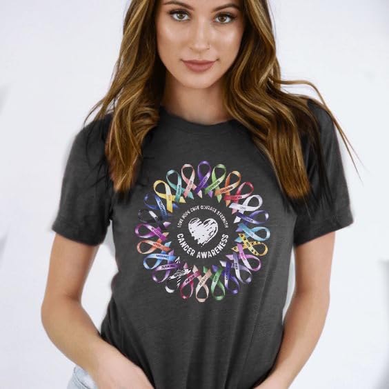 BREAST CANCER SHIRTS FOR WOMEN CANCER AWARENESS SHIRT CANCER SHIRTS COLORFUL RIBBON SUNFLOWER CANCER WARRIOR TEE TOP