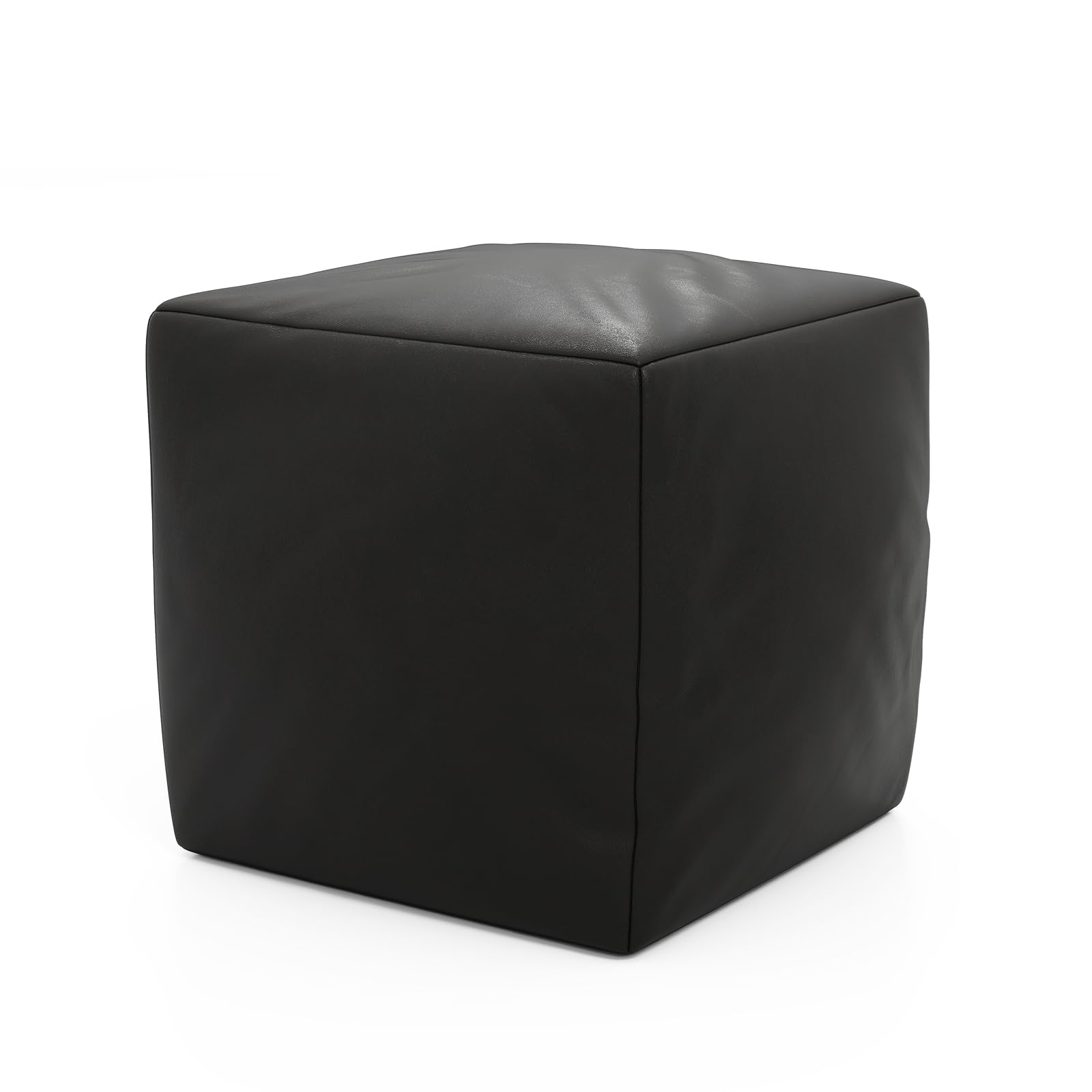 Photo 1 of **ONLY THE COVER**Funecy Square Leather Handmade Pouf,Ottoman Cover,Pouffe Footstool Storage Stool,Comfortable New Posture for Living Room and Home Use (Black)