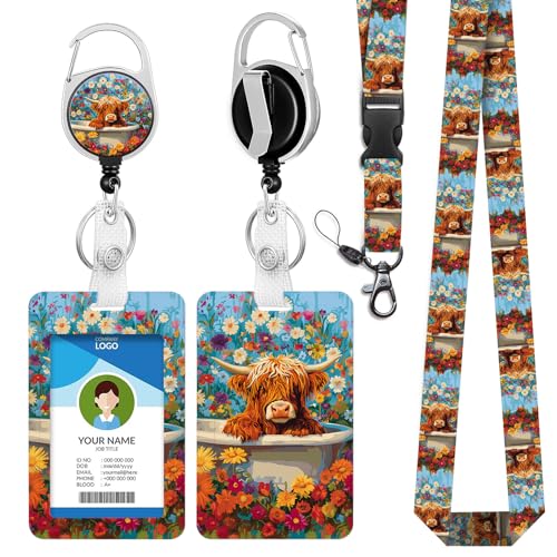 IBOVODI Highland Cows Lanyards ID Holder Cute