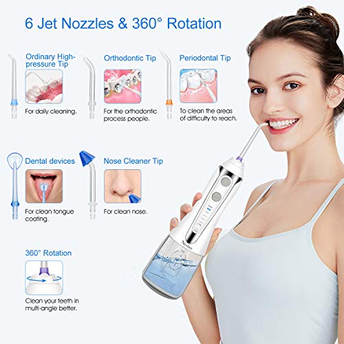 Water Flosser for Teeth - Nivlan Newest Cordless Water Flossing Teeth Cleaner, IPX7 Waterproof Rechargeable Dental Oral Irrigator for Braces & Bridges Care with 300ML Tank, 5 Modes & 6 Jet Tips