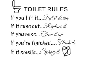 Bestjybt DIY Removable Toilet Rules Wall Quotes Stickers Washroom Bathroom Decals WC Sign Vinyl Art Decor for Kids Living Room Home Decorations