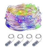 ITART Micro LED String Lights Battery Powered 4 Packs Multi Color Mini Fairy Light 20 LED 6Ft Ultra Thin Silver Wire Rope Lights for Christmas Trees Wedding Parties Bedroom
