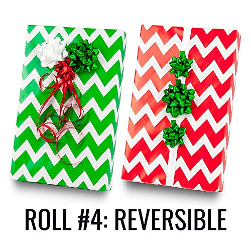 Merry + Bright Designer Wrapping Paper Set: 4 Rolls (8 Designs) of Premium Gift Wrap (80 sq. ft.) with 30 Coordinated Bows, 5 Ribbons, and 24 Gift Tags with Bonus Euro Tote and Tissue Paper - Thumbnail 6