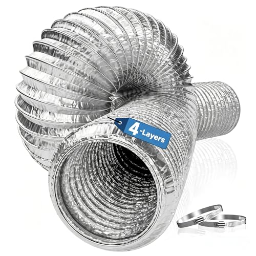 Hon&Guan 150 mm x 5 m Flexible de Salida Hose, 4 Layers Heat Resistant Flexible Aluminium Tube with 2 Abrazaderas Maple for Kitchen Extractor Hood, Aire Acondicionado, Secadora, Black