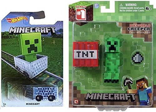 MineCart Hot Wheels with Core Creeper Action Figure with TNT Block Figure Player Pack Series 1 game gear items set Minecraft Car Compatible with Minecraft Characters