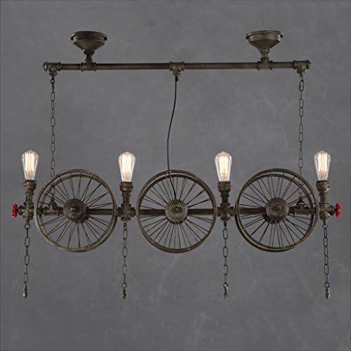 Crayom American Iron Bar Iron Wheel Chandelier Loft Retro Pendant Lamp Industrial Chandeliers Creative Restaurant Bar Ceiling Light Kitchen Island Farmhouse Lighting Fixtures (Size : Four heads)