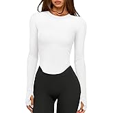 LASLULU Womens Long Sleeve Workout Tops Crop Tops Crew Neck Ribbed Slim Fitted Breathable Running Yoga Going Out T-Shirts