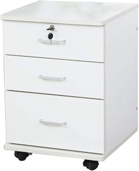 Amazon Co Jp Iimono117 デスクキャビネット ホワイト 幅34 高さ65 奥行40cm 鍵付き キャスター 付き 木製 3段 おしゃれ ロック サイドキャビネット ホーム キッチン