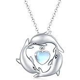 Dolphin Necklace for Women 925 Sterling Silver Birthstone Jewelry Personalized Mothers Day Gifts For Dolphin Lover Best Friend Necklace with Gift Box