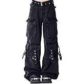 BXCNCKD Women's Retro Washed Workwear Jeans, Multi Pocket Street Loose Wide Leg Jeans, Y2K Jeans