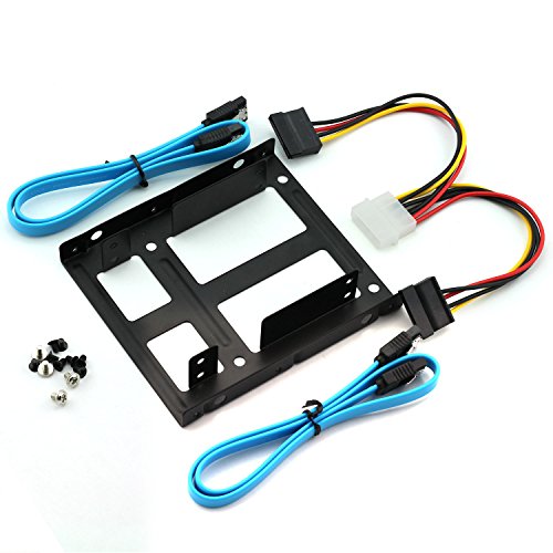 Magic&shell 2-Bay 2.5" to 3.5" Drive Bay Adapter Kit Converter Tray HDD SSD Mounting Bracket + IDE 4P Male to 2 SATA 15 Pin Female Power Extension Cable Splitter + 2 x SATA 3.0 Cable