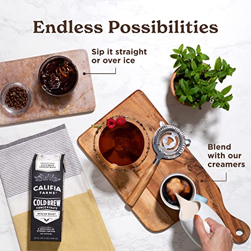 Califia Farms Unsweetened Cold Brew Coffee Concentrate, 32 Oz (Pack of 6), 100 Arabica, Shelf