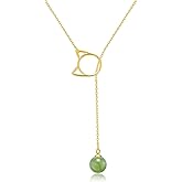 LOOYUUPEE Natural Hetian Jade Necklaces for Women, Dainty Green Jade Cat Pendant Adjustable Choker Chain, Lucky Jade Elegant Jewelry Gift for Mom Lover Her (925 Sterling Silver with Gold Plated)