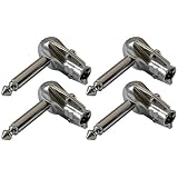 GLS Audio 1/4" Right Angle Plugs TS Mono Flat Low Profile Pancake Style for Speaker Cables, Patch Cables, Snakes - Male 1/4 Inch Phono 6.3mm Phone Plug Bulk - 4 Pack