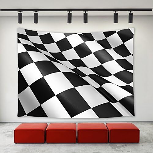LBKT Abstract Wall Hanging Tapestry Black and White Check Racing Car Flag Pattern Wall Decor Art Tapestry Home Decoration Tapestries for Bedroom Living Room Dorm Decor 90"x60"