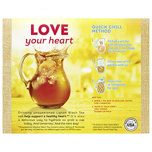 LIPTON TEA BAGS FOR A ICED OR HOT TEA ORGANIC BLACK TEA ICED OR HOT TEA THAT CAN HELP SUPPORT A HEALTHY HEART 5.9 OZ 72 COUNT