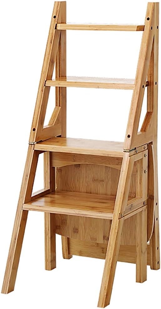 WSNBB 4-step Folding Chair, Step Stool, Solid Wood Ladder Folding Ladder, Waterproof And Moisture Proof, Multi-functional Rack (Color : C)