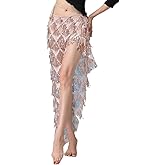 MUNAFIE Hip Scarf for Belly Dance Folk Dance Halloween Costume Tribal Dance Skirt with Sequin Tassel