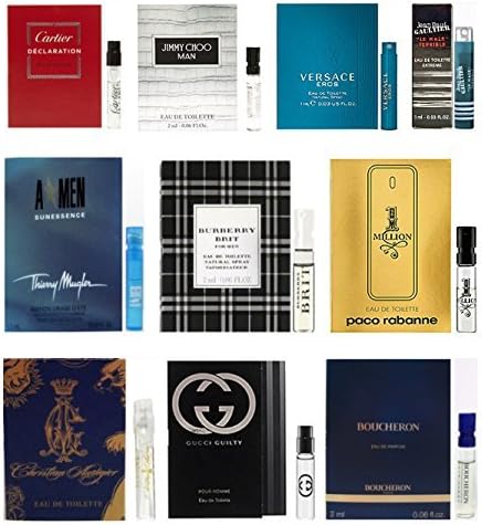 10 Men's Cologne Samples Vials Set Paco Rabanne 1 Million, Versace Eros, Jean Paul Gaultier by perfumeshrine
