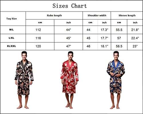 VERNASSA Mens Satin Robe Silk Long Sleeve Kimono Bathrobe Sleepwear Loungewear Royal Blue