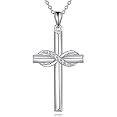 LUHE Cross Necklace for Women Sterling Silver Cross Pendant Necklace Religious Jewelry Christian Gifts