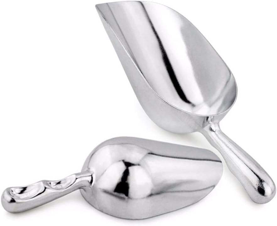 (Set of 2) 12 oz Aluminum Scoop with Contoured Handle, Small Utility Scoop by Tezzorio, One-Piece Aluminum Scoop for Dry Goods, Spices, Candies, Popcorn, Flour