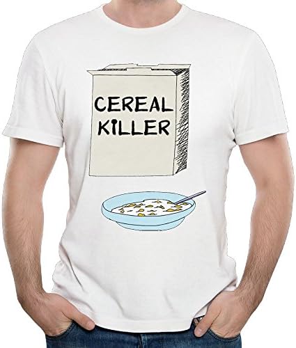 LanZhuoq Men Cereal Killer Casual Style Travel White T-Shirt L Short Sleeve