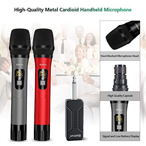 Wireless Microphone, Bietrun UHF Metal Dual Handheld Cordless Dynamic