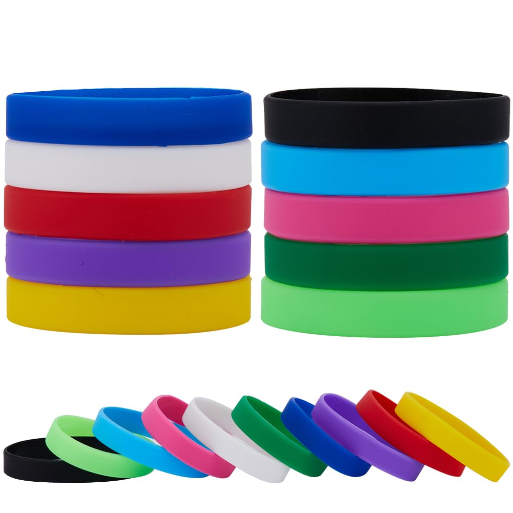 GORGECRAFT 40Pcs 10 Colors Solid Color Silicone Wristbands Colorful Rubber Bracelets Wristbands Blank Stretch Colored Silicone Bracelets for Men Women Gifts Sports Outdoor Team
