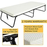 300lbs Max Weight Capacity Quictent Heavy durable Steel Frame folding bed for adult with Comfortable Soft Micro-Quilt 3D Stretch Knit Mattress Cover and Bonus Storage Bag-75"x31"