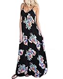 Kidsform Women Floral Maxi Dress Boho Printed Spaghetti Straps V Neck Summer Beach Long Dress