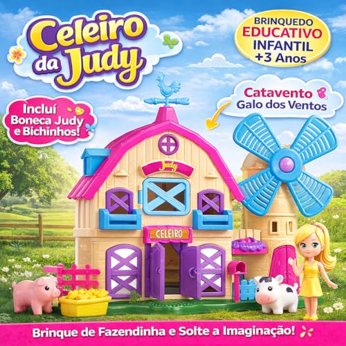 Brinquedo Menina 3 anos Fazendinha Celeiro Infantil com Boneca e Bichinhos Fazenda com Catavento e Portas Interativas Brinquedo Educativo +3 Anos