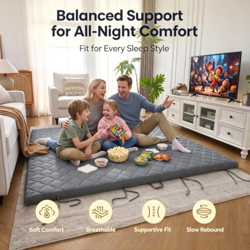 DOWNSTORIA Japanese Floor Mattress, Futon Mattress Roll Up Tatami Mat with Handle, Foldable Floor Bed Sleeping Pad for Camping, Twin Size, Grey(39x75)